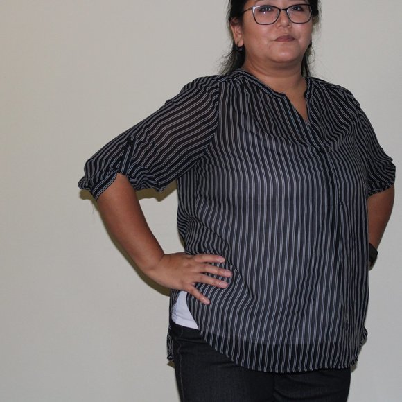 Black and white pinstripe sheer dress shirt, Walmart - Picture 6 of 6